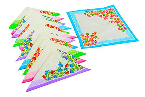 DMS RETAIL Women's 100% Cotton Flower Designed Handkerchief Set of 20 Pcs - 30 * 30 Cm