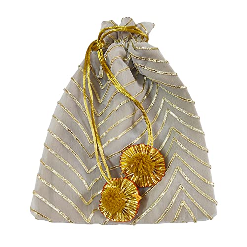 DMS RETAIL Designer Rajasthani Style Royal Silk Potli Bag Batwa Bag Bridal Purse Women Handbag Shagun Pouch Return Gifts Leheriya Potli (Pack of 6) Multi