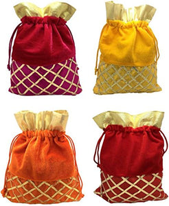 DMS RETAIL Velvet Crisscross Potli Bag (Multicolour) - Pack of 4