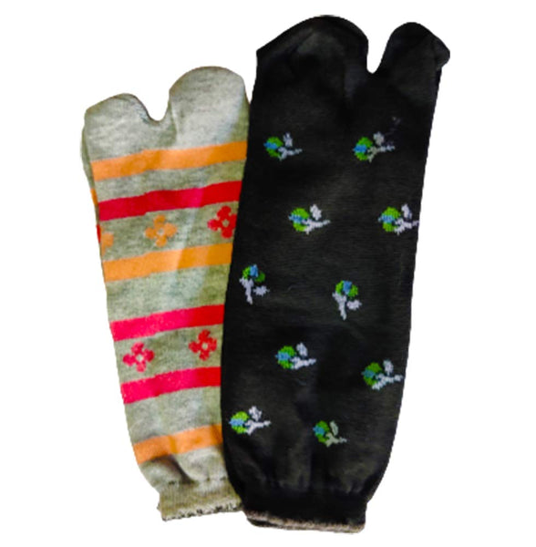 DMS RETAIL Ankle Length Cotton Colourful Printed Thumb Socks For Women/Girls-Combo Free Size (2)