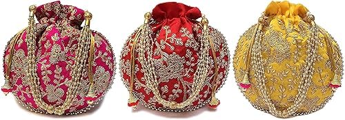 Rajasthani Look Women's Fashion Handmade Handbag Wristlets Ethnic Bridal Potli Batwa Bag Combo Pack