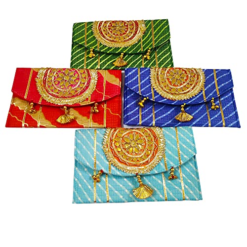 DMS RETAIL Designer Leheriya Printed Embroidered Gotapatti Purse For Women,Return Favour For Wedding For Guests,Clutch Purse For Women Pack Of (6)
