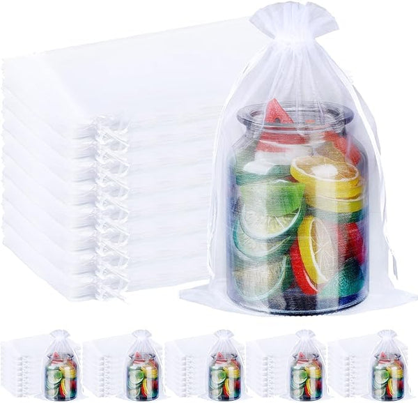 DMS RETAIL White Plain Organza Return Gift Bags|Drawstring Pouches For Wedding Plain Organza Bag Plain Pouches Sheer Net Tissue Poltis Pack Of 50 PCS (17X23 CMS)