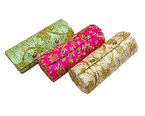 DMS RETAIL Embroidered Bangle Organiser For Women| Silk Bangle Box Storage For Women|Return Gift Favor Shagun Favor Box-8 Inches Pack Of (3)