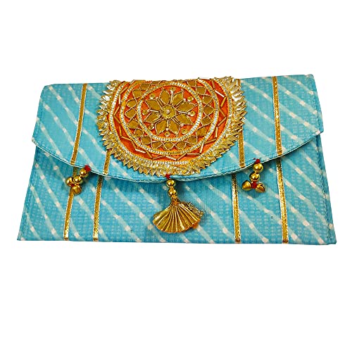 DMS RETAIL Designer Leheriya Printed Embroidered Gotapatti Purse For Women,Return Favour For Wedding For Guests,Clutch Purse For Women Pack Of (6)