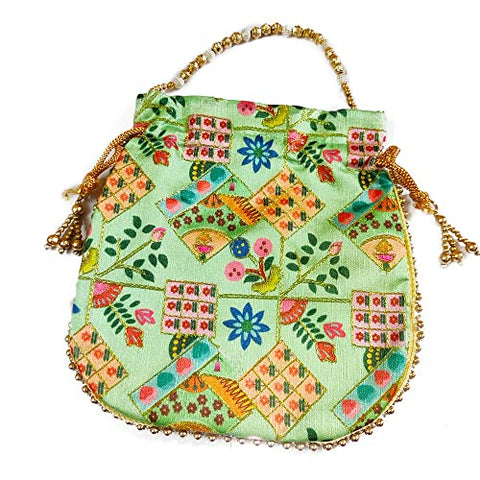 DMS RETAIL Potli Bags for Women Evening Bag Clutch Ethnic Bride Purse with Drawstring Potli Bag for Wedding (Pista Green)