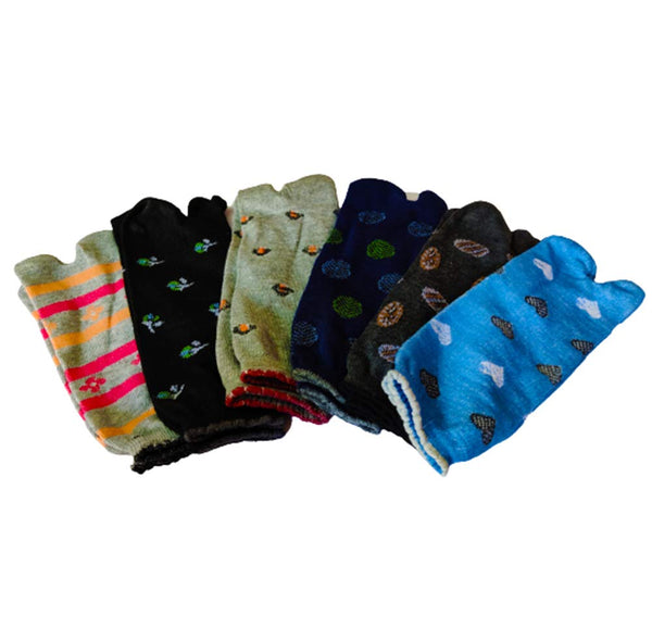 DMS RETAIL Ankle Length Cotton Colourful Printed Thumb Socks For Women/Girls-Combo Free Size (2)