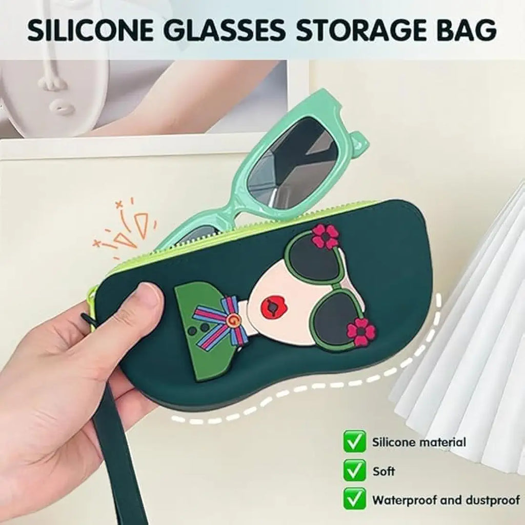 DMS Retail Silicone Sunglass Case with Zipper & Wrist Strap – Soft Protective Glasses Holder for Women, Men & Kids | Shockproof, Waterproof Eyeglass Pouch with Cleaning Cloth