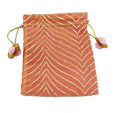 DMS RETAIL Women's Leheriya Silk Potli Bags Return Gift potli Bags (Peach)