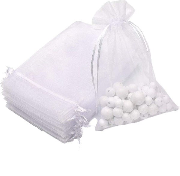 DMS RETAIL Shagun Potli Bags Organza Potli Pouch Sheer Pouches Candy Chocolate Pouches Drawstring Pouches 8X10 CMS 50 Pcs (WHITE)