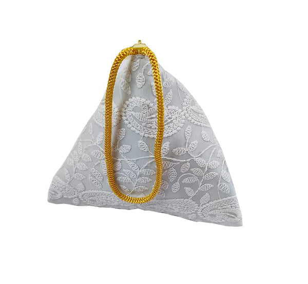 DMS RETAIL Lucknowi Chikankari Embroidered Potli Bags in Samosa Shape Potli Bags for Ladies (Ash)