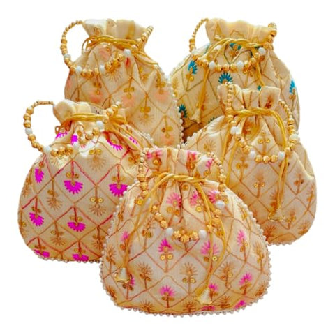 DMS RETAIL Rajasthani Style Royal Clutch Silk Batwa Bag Combo Wristlets Ethnic Potli For Women's Zari Work Potli COMBO return gift for ladies Pack Of