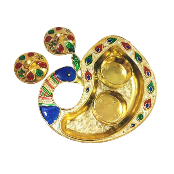 DMS RETAIL Elegant Meenakari Peacock Kankavati for Home Mandir | Temple | Diwali Decoration | Wedding | Home Décor|Rakhi Thali|Tilak Plate