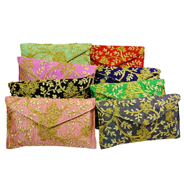 DMS RETAIL Embroidered Silk Clutch Purse For Women Round Shape Envelope Clutches for women (Pack Of 6)