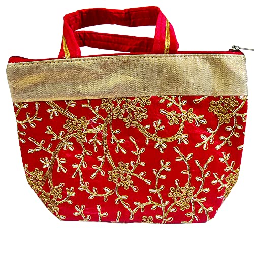 DMS RETAIL Traditional Embroidery Purse for Ladies, Shagun Potli Pouch, Potli Bags For Return Gifts for Women Mehndi Haldi Wedding Engagement Pooja Party Pack Of (6)