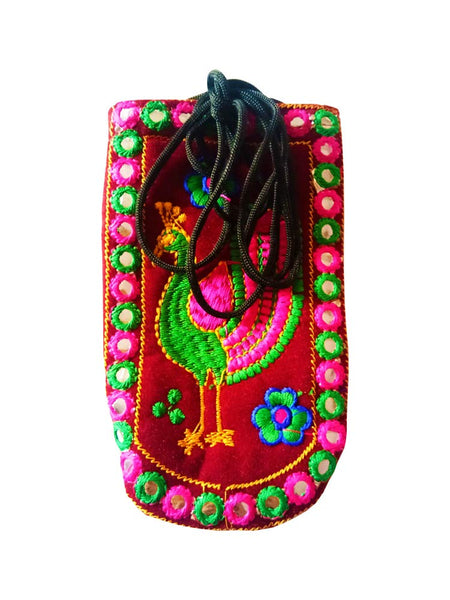 DMS RETAIL Traditional Mobile Pouch for Women with Waist Clip and Belt Embroidered Mobile Pouch Maroon