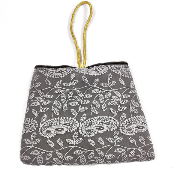 DMS RETAIL Lucknowi Embroidered Potli Bags in Samosa Shape Potli Pouches, Return Gifts for Women, Shagun Potli Purse for Gifting, Potli Bags for Ladies (Grey)