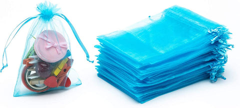 DMS RETAIL Shagun Potli Bags Organza Potli Pouch Sheer Pouches Candy Chocolate Pouches Drawstring Pouches 8X10 CMS 50 Pcs (SKYBLUE)