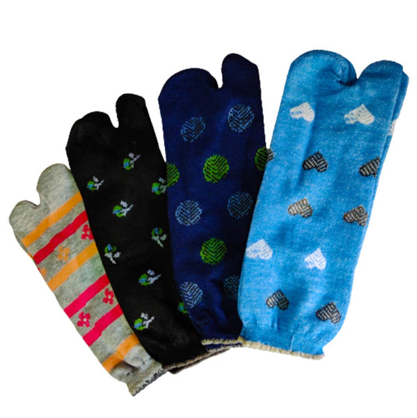 DMS RETAIL Ankle Length Cotton Colourful Printed Thumb Socks For Women/Girls-Combo Free Size (2)