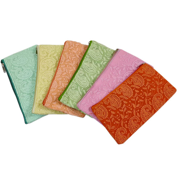 DMS RETAIL Embroidered Chikankari Lucknowi Clutch Purse For Women Return Gift Favour Shagun Purse For Ladies Pack Of (6)