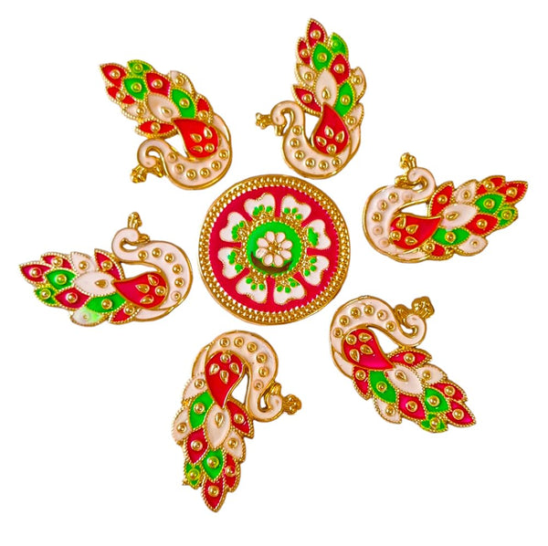 DMS RETAIL Metal Peacock Rangoli Return Gift diiwali/Wedding Gift/Makarsankranti Handcrafted Decorative Diwali/Navratri Rangoli Set/Decorations