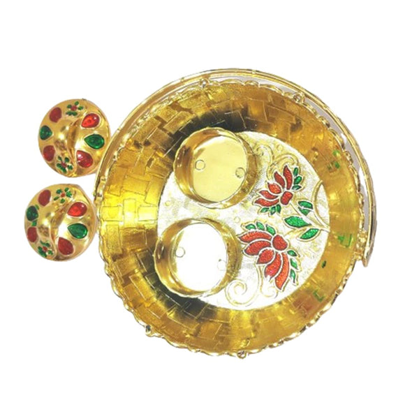 DMS RETAIL Designer Meenakari Kankavati with Handle for Home Mandir | Temple | Diwali Decoration | Wedding | Home Décor|Rakhi Thali|Tilak Plate