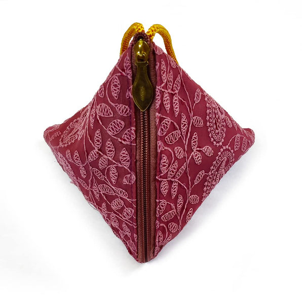 DMS RETAIL Lucknowi Chikankari Embroidered Potli Bags in Samosa Shape Potli Bags for Ladies (Magenta)