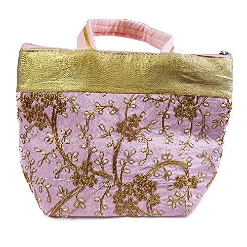 DMS RETAIL Traditional Embroidery Purse for Ladies, Shagun Potli Pouch, Potli Bags For Return Gifts for Women Mehndi Haldi Wedding Engagement Pooja Party Pack Of (6)