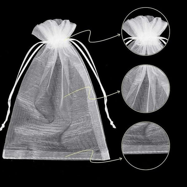 DMS RETAIL Shagun Potli Bags Organza Potli Pouch Sheer Pouches Candy Chocolate Pouches Drawstring Pouches 16X23 CMS Pack Of 15 (WHITE)