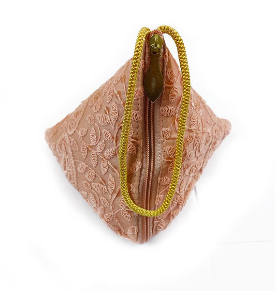 DMS RETAIL Lucknowi Embroidered Potli Bags in Samosa Shape Potli Pouches, Return Gifts for Women, Shagun Potli Purse for Gifting, Potli Bags for Ladies (Peach)