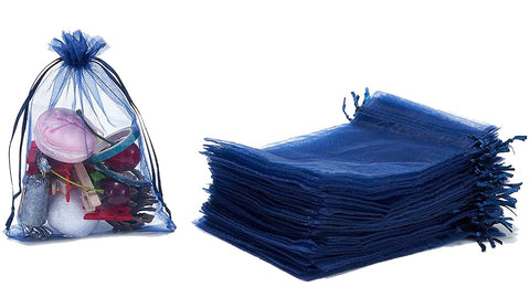 DMS RETAIL Organza Return Gift Packing Bags Potli |Pouch for Kids I Return Gift Pouch for Woman I Drawstring Pouches For Wedding Plain Organza Bag Pouches 8X10 CMS Set Of 40 PCS (DARK BLUE)