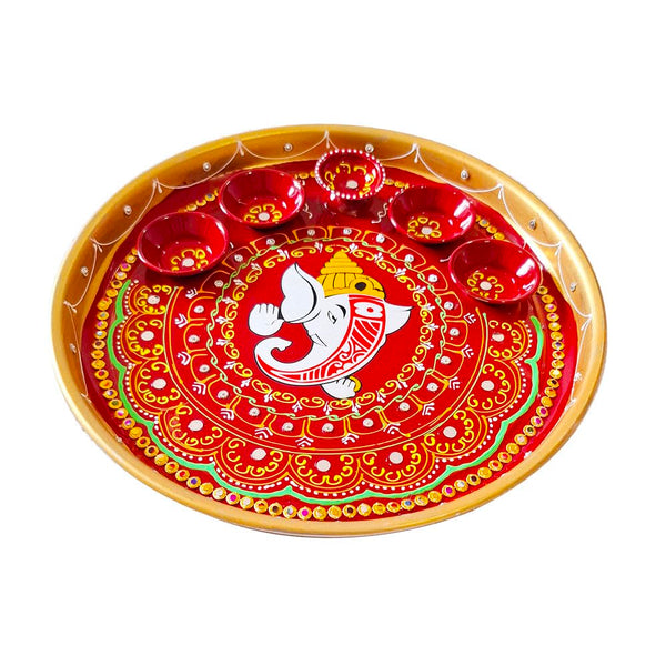 DMS RETAIL 12 Inch Balchandra Ganesha Multicolor Hand Paint Pooja Aarti Thali for Gift, Pooja Items for Home, Pooja Thali Set for Return Gifts, Diwali Pooja Thali Decorative