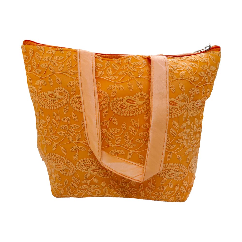 DMS RETAIL Lucknowi Traditional Purse For Women|Ladoes Purse With Handle |Embroidered Purse (Orange)