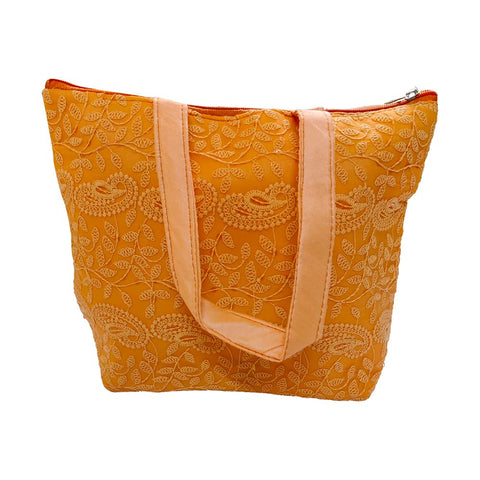 DMS RETAIL Lucknowi Traditional Purse For Women|Ladoes Purse With Handle |Embroidered Purse (Orange)