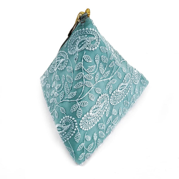 DMS RETAIL Lucknowi Embroidered Potli Bags in Samosa Shape Potli Pouches, Return Gifts for Women, Shagun Potli Purse for Gifting, Potli Bags for Ladies (Sky Blue)