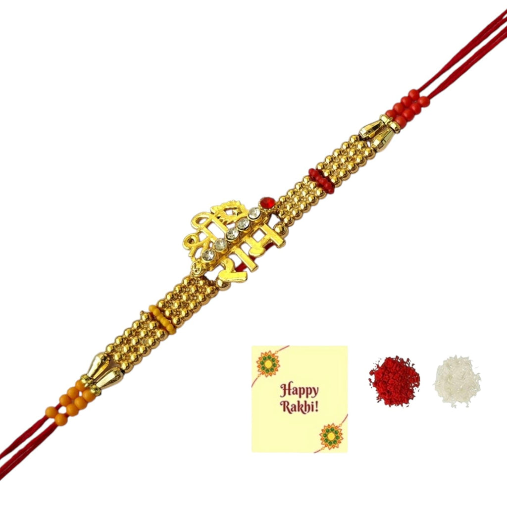 DMS RETAIL Shri Ram rakhi Rakhi Combo Of 1 Rakhi For Brother With Roli Tilak Greetings Card