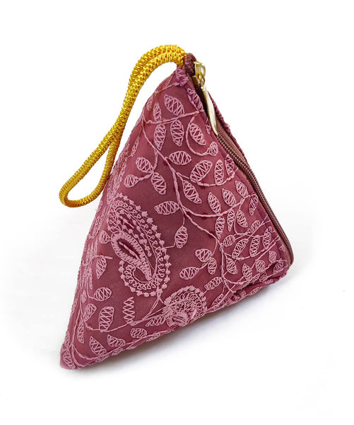 DMS RETAIL Lucknowi Chikankari Embroidered Potli Bags in Samosa Shape Potli Bags for Ladies (Magenta)
