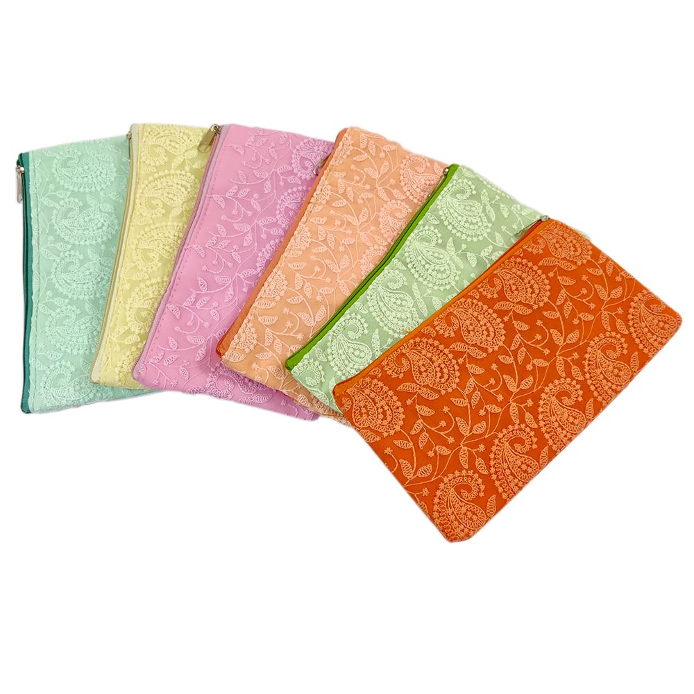 DMS RETAIL Embroidered Chikankari Lucknowi Clutch Purse For Women Return Gift Favour Shagun Purse For Ladies Pack Of (6)