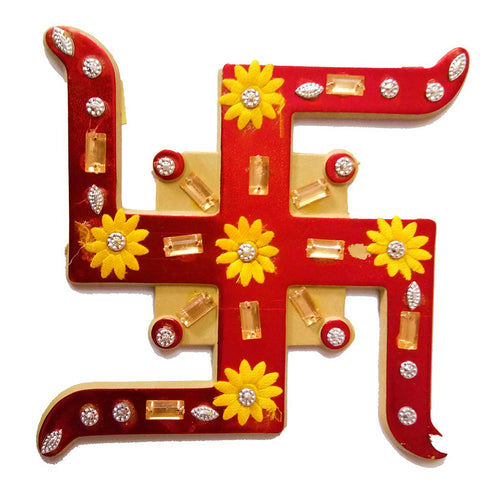 DMS RETAIL Acrylic Multicolor Stone Studded Big Size Swastik Sticker for Wall Decoration Swastik Sticker for Door Decoration Diwali Decoration Big Size