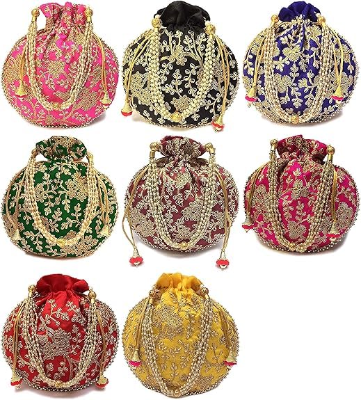 Rajasthani Look Women's Fashion Handmade Handbag Wristlets Ethnic Bridal Potli Batwa Bag Combo Pack