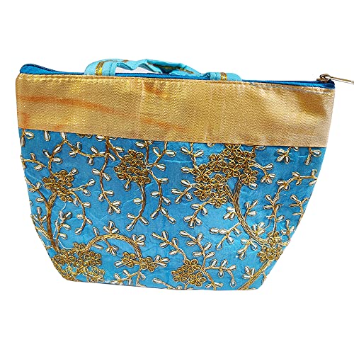DMS RETAIL Traditional Embroidery Purse for Ladies, Shagun Potli Pouch, Potli Bags For Return Gifts for Women Mehndi Haldi Wedding Engagement Pooja Party Pack Of (6)