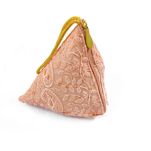 DMS RETAIL Lucknowi Embroidered Potli Bags in Samosa Shape Potli Pouches, Return Gifts for Women, Shagun Potli Purse for Gifting, Potli Bags for Ladies (Peach)