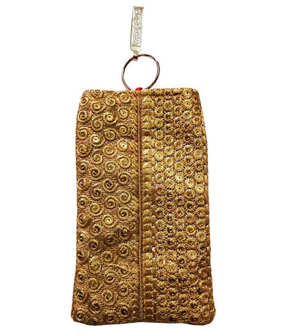 DMS RETAIL Golden Ethnic Jardosh Printed Work Embroidered Mobile Pouch for Women with Waist Clip and Belt