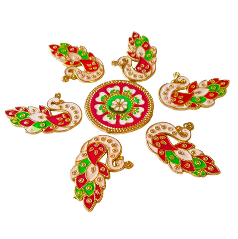 DMS RETAIL Metal Peacock Rangoli Return Gift diiwali/Wedding Gift/Makarsankranti Handcrafted Decorative Diwali/Navratri Rangoli Set/Decorations