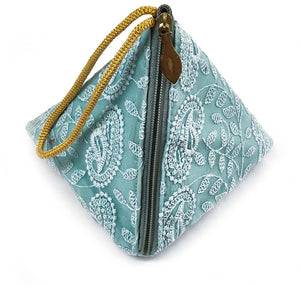 DMS RETAIL Lucknowi Embroidered Potli Bags in Samosa Shape Potli Pouches, Return Gifts for Women, Shagun Potli Purse for Gifting, Potli Bags for Ladies (Sky Blue)