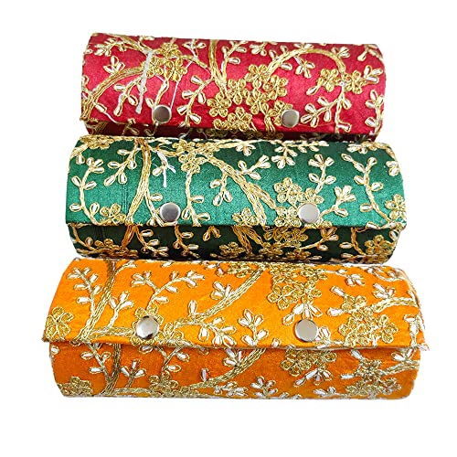 DMS RETAIL Embroidered Bangle Organiser For Women| Silk Bangle Box Storage For Women|Return Gift Favor Shagun Favor Box-8 Inches Pack Of (3)