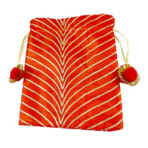 DMS RETAIL Women's Leheriya Silk Potli Bags Return Gift potli Bags (Orange)