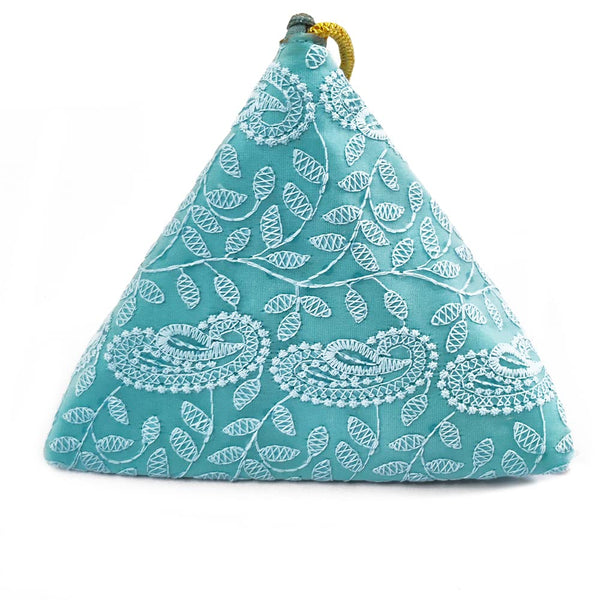 DMS RETAIL Lucknowi Embroidered Potli Bags in Samosa Shape Potli Pouches, Return Gifts for Women, Shagun Potli Purse for Gifting, Potli Bags for Ladies (Sky Blue)