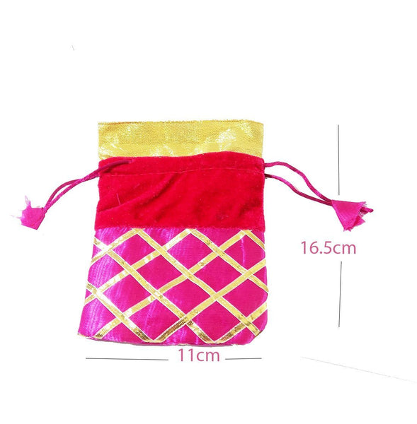 DMS RETAIL Velvet Crisscross Potli Bag (Multicolour) - Pack of 4