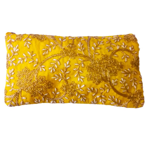 DMS RETAIL Rajasthani Silk Clutch Purse Return Gift Favour For Women (Yellow)